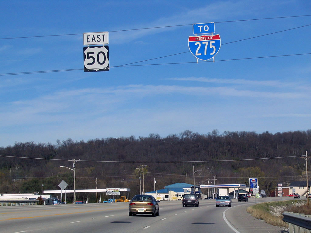 Indiana - U.S. Highway 50 and Interstate 275 sign.