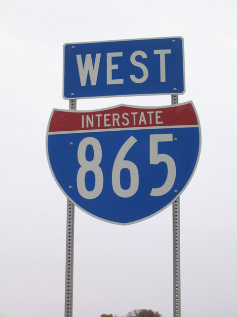 Indiana Interstate 865 sign.