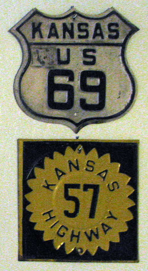Kansas - State Highway 57 and U.S. Highway 69 sign.
