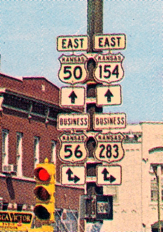 Kansas - U.S. Highway 154, U.S. Highway 283, U.S. Highway 56, and U.S. Highway 50 sign.