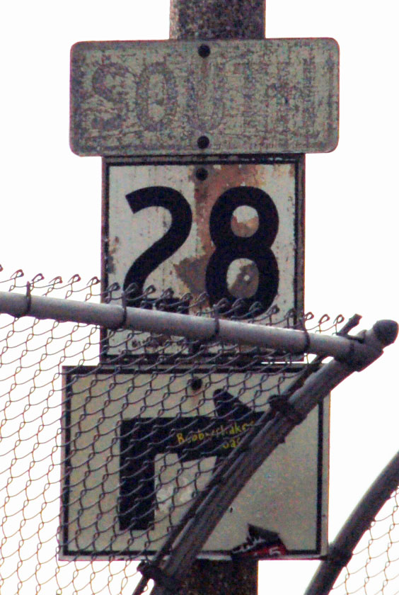 Massachusetts State Highway 28 sign.