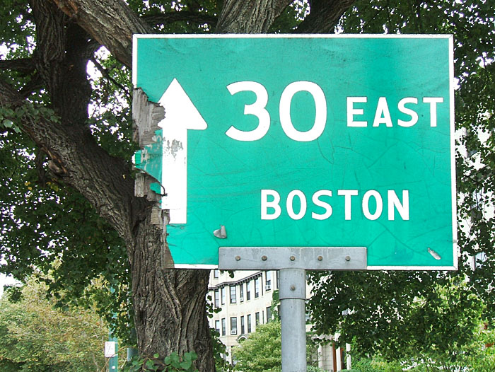 Massachusetts State Highway 30 sign.