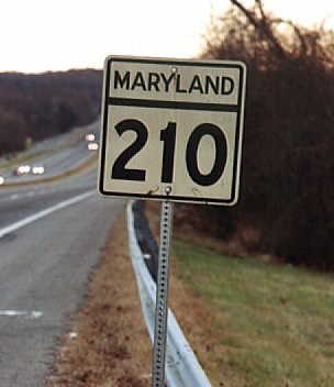 Maryland State Highway 210 sign.