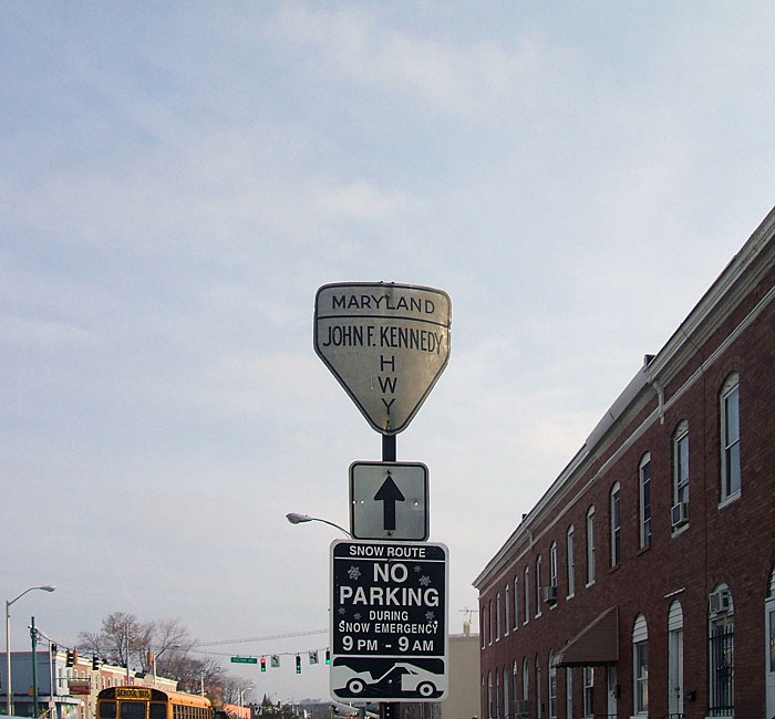 Maryland John F. Kennedy Highway sign.