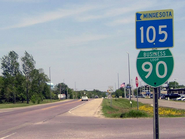 Minnesota - business loop 90 and State Highway 105 sign.