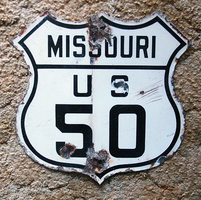 Missouri - city route U. S. highway 50 and U.S. Highway 50 sign.