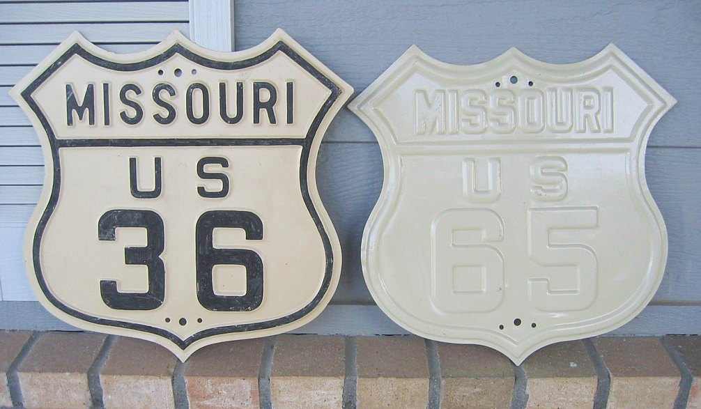 Missouri - U.S. Highway 61, U.S. Highway 59, U.S. Highway 24, U.S. Highway 71, U.S. Highway 60, U.S. Highway 169, U.S. Highway 65, and U.S. Highway 36 sign.