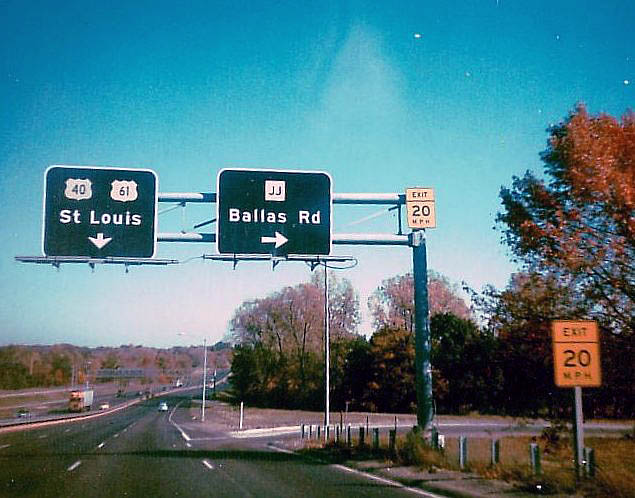 Missouri - state secondary highway JJ, U.S. Highway 61, and U.S. Highway 40 sign.