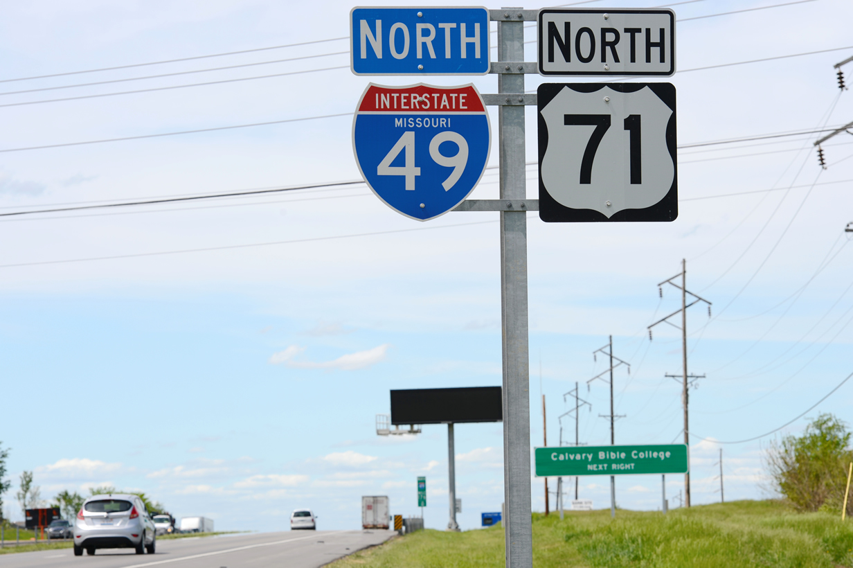 Missouri - Interstate 49 and U.S. Highway 71 sign.