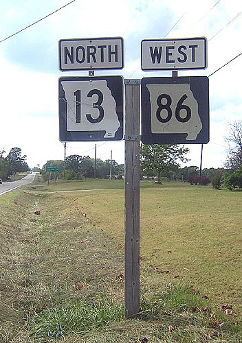 Missouri - State Highway 86 and State Highway 13 sign.