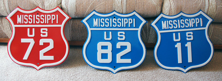 Mississippi - U.S. Highway 11, U.S. Highway 82, and U.S. Highway 72 sign.