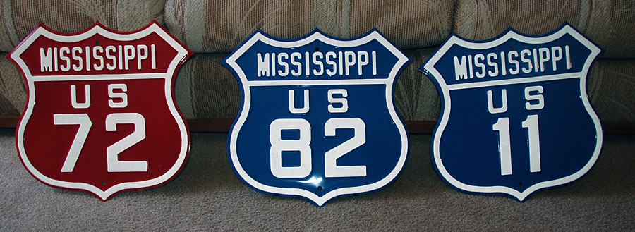 Mississippi - U.S. Highway 11, U.S. Highway 82, and U.S. Highway 72 sign.