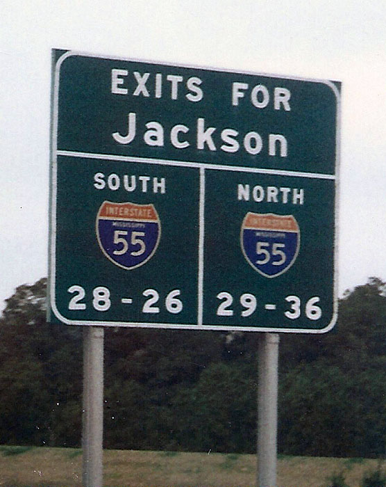 Mississippi Interstate 55 sign.