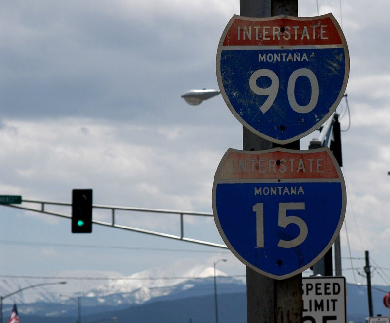 Montana - Interstate 15 and Interstate 90 sign.