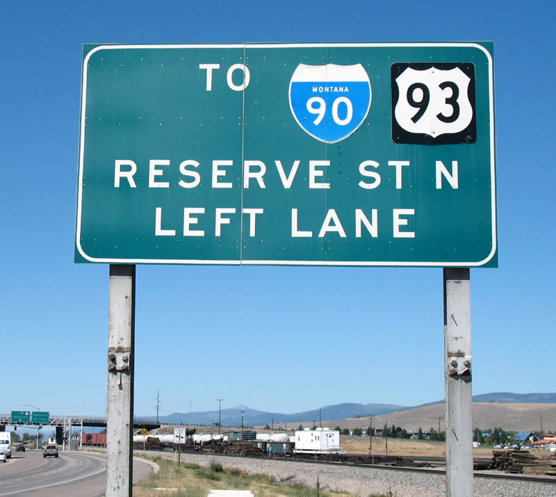 Montana - U.S. Highway 93 and Interstate 90 sign.