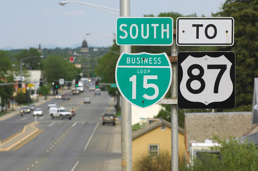 Montana - U.S. Highway 87 and business loop 15 sign.