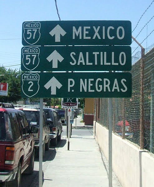 Mexico - Federal Highway 2 and Federal Highway 57 sign.