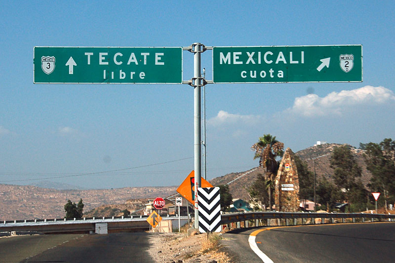 Mexico - Federal Toll Road 2 and Federal Highway 3 sign.