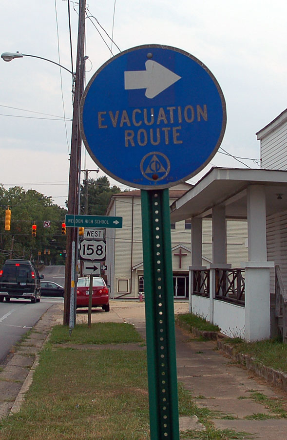 North Carolina - U.S. Highway 158 and hurricane evacuation route sign.