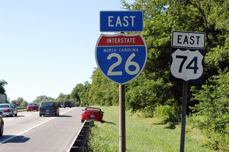 North Carolina - Interstate 26 and U.S. Highway 74 sign.