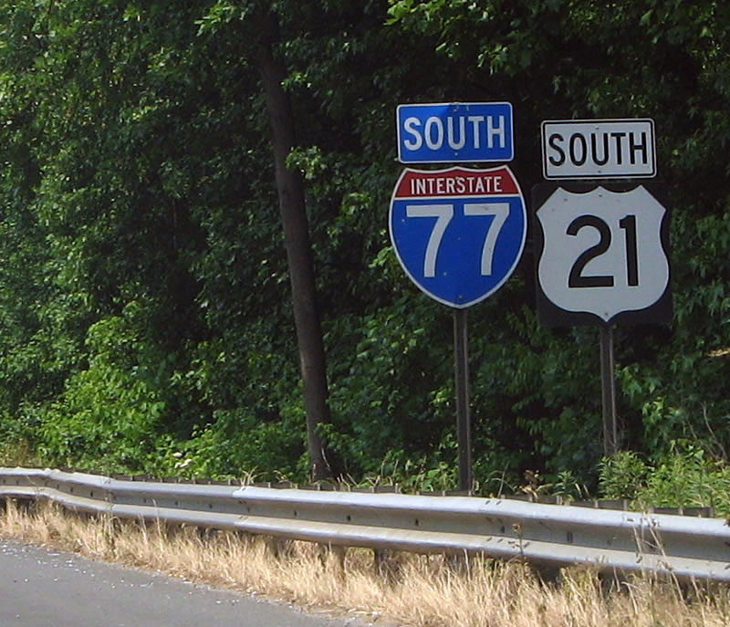 North Carolina - Interstate 77 and U.S. Highway 21 sign.
