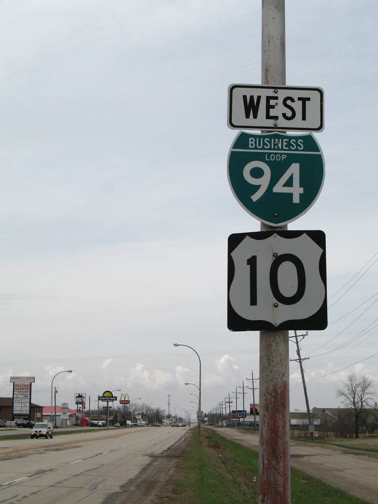 North Dakota - business loop 94 and U.S. Highway 10 sign.