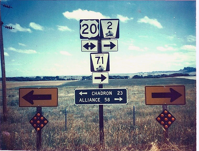 Nebraska - State Highway 2, U.S. Highway 20, and State Highway 71 sign.