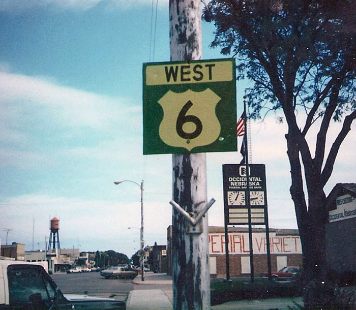 Nebraska city route U. S. highway 6 sign.