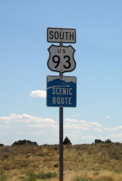 Nevada - scenic route and U.S. Highway 93 sign.