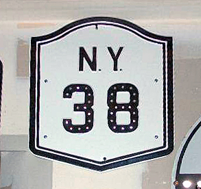 New York State Highway 38 sign.