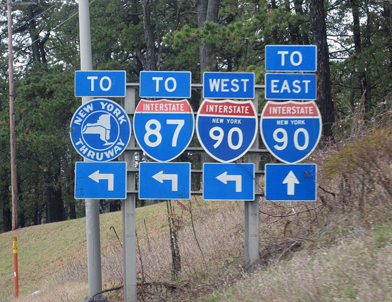 New York - Interstate 90, Interstate 87, and New York Thruway sign.