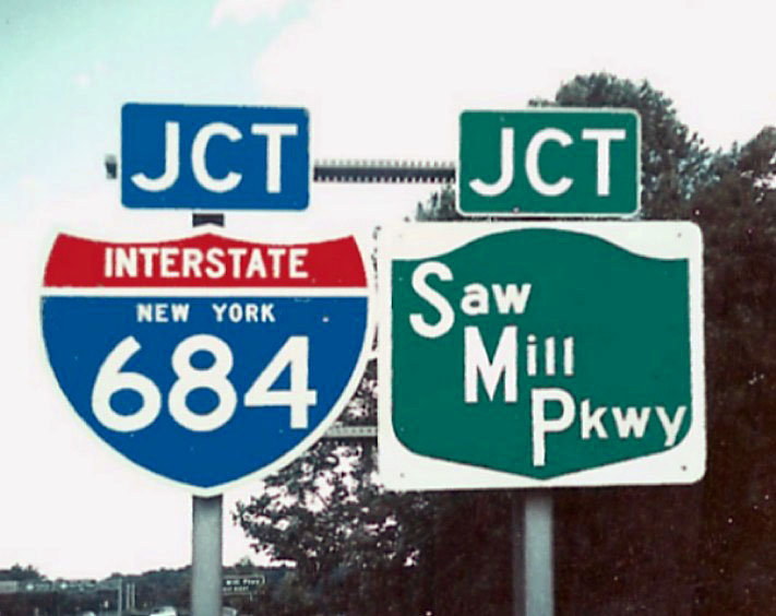 New York - Saw Mill Parkway and Interstate 684 sign.