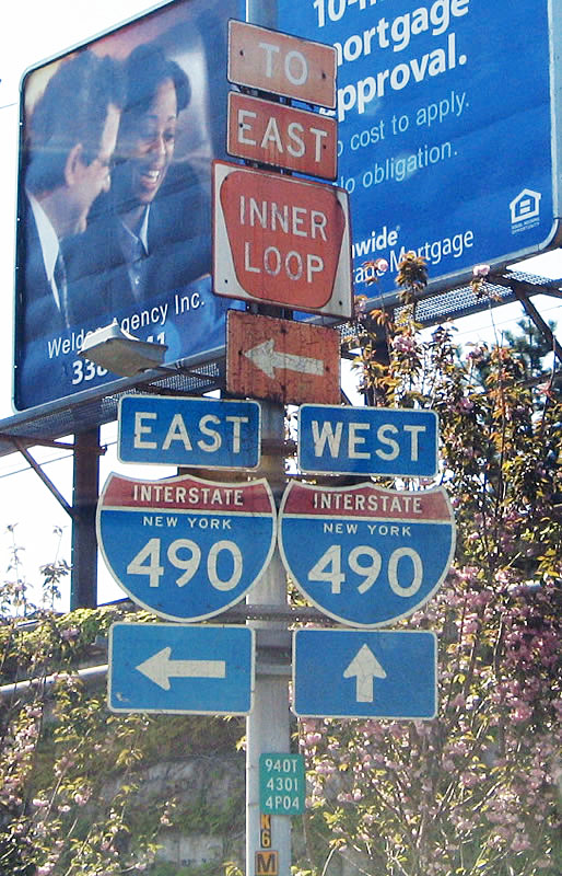 New York - Interstate 490 and Rochester Inner Loop sign.