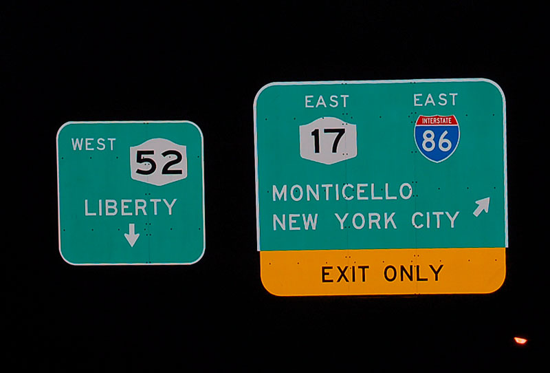 New York - Interstate 86, State Highway 17, and State Highway 52 sign.