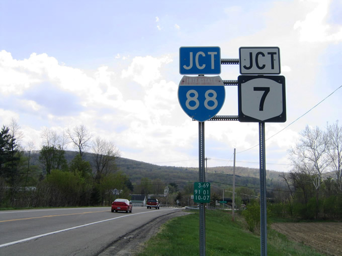 New York - Interstate 88 and State Highway 7 sign.