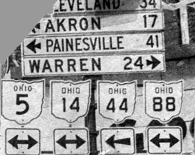 Ohio - State Highway 5, State Highway 88, State Highway 44, and State Highway 14 sign.