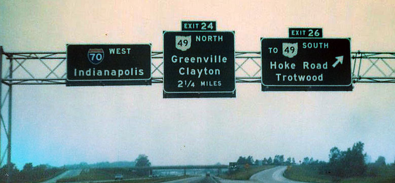 Ohio - State Highway 49 and Interstate 70 sign.