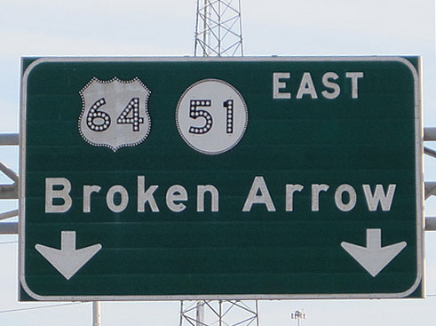 Oklahoma - State Highway 51 and U.S. Highway 64 sign.