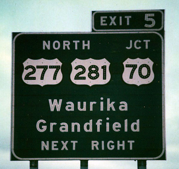 Oklahoma - U.S. Highway 281, U.S. Highway 277, and U.S. Highway 70 sign.