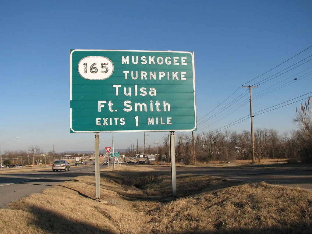 Oklahoma State Highway 165 sign.