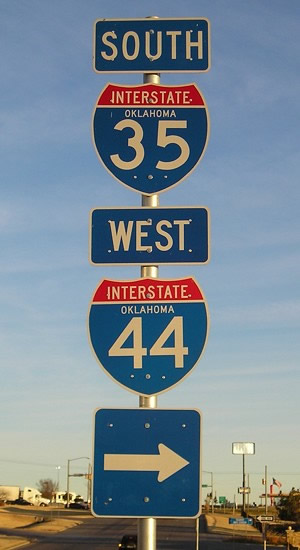 Oklahoma - Interstate 44 and Interstate 35 sign.