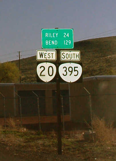 Oregon - State Highway 20 and State Highway 395 sign.