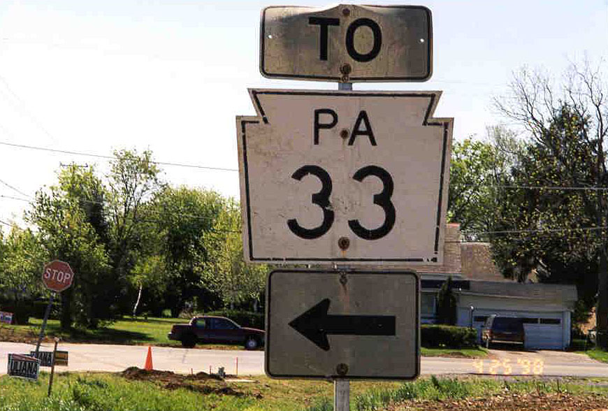 Pennsylvania State Highway 33 sign.