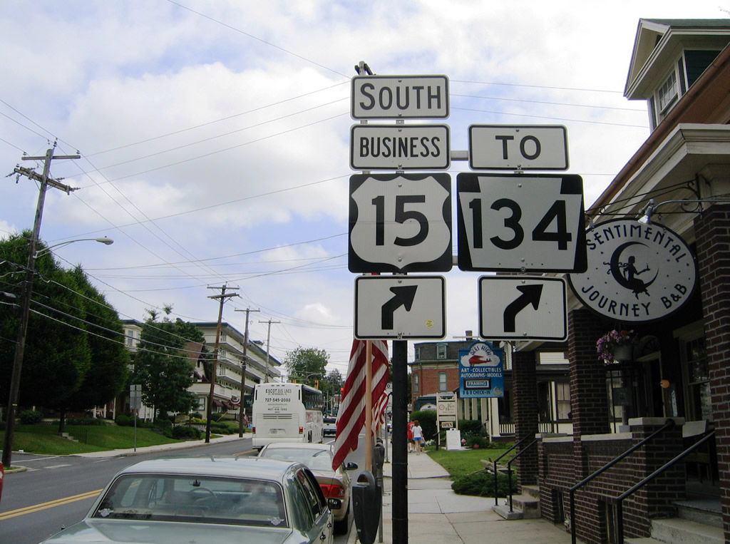 Pennsylvania - U.S. Highway 15 and State Highway 134 sign.