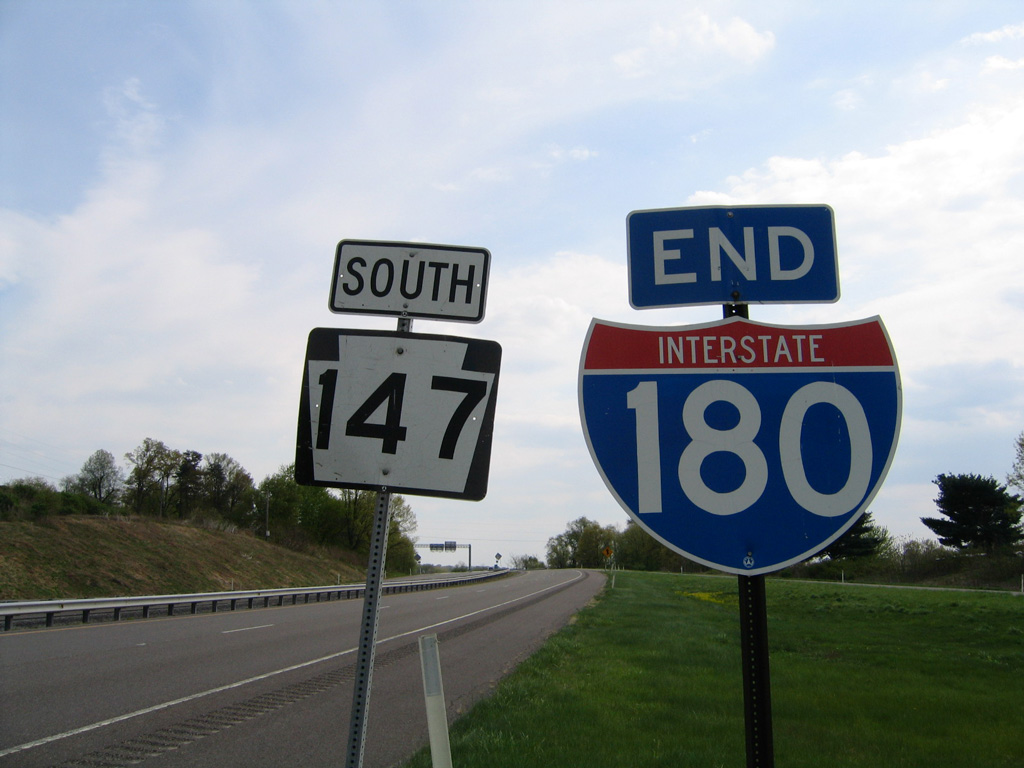 Pennsylvania - Interstate 180 and State Highway 147 sign.