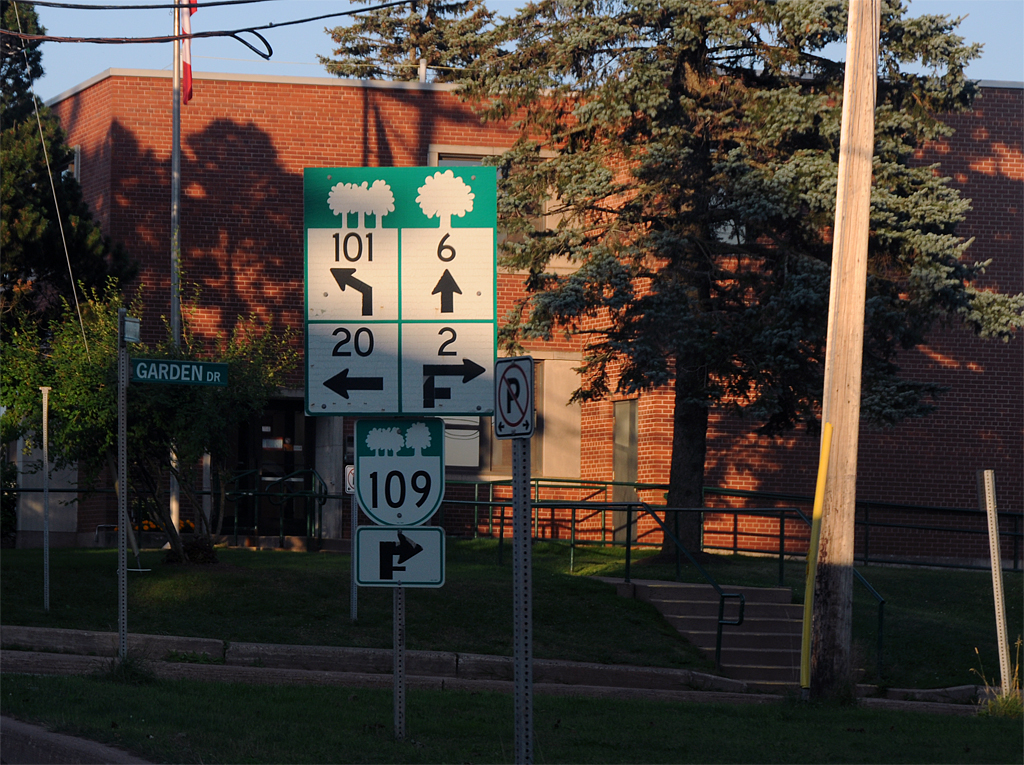 Prince Edward Island - Provincial Highway 2, Provincial Highway 6, Provincial Highway 20, Provincial Highway 101, and Provincial Highway 109 sign.
