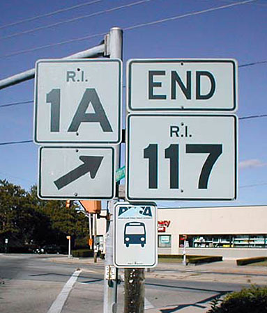 Rhode Island - State Highway 117 and state highway 1A sign.