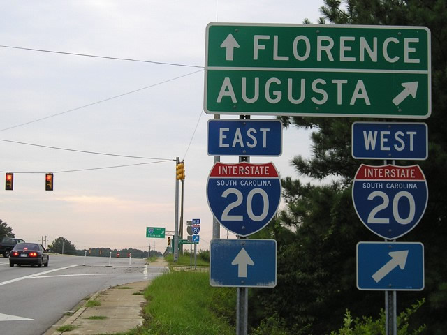 South Carolina Interstate 20 sign.