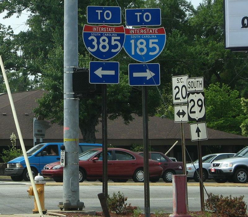 South Carolina - Interstate 385 and Interstate 185 sign.