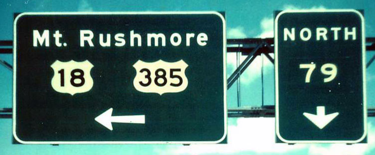 South Dakota - State Highway 79, U.S. Highway 385, and U.S. Highway 18 sign.